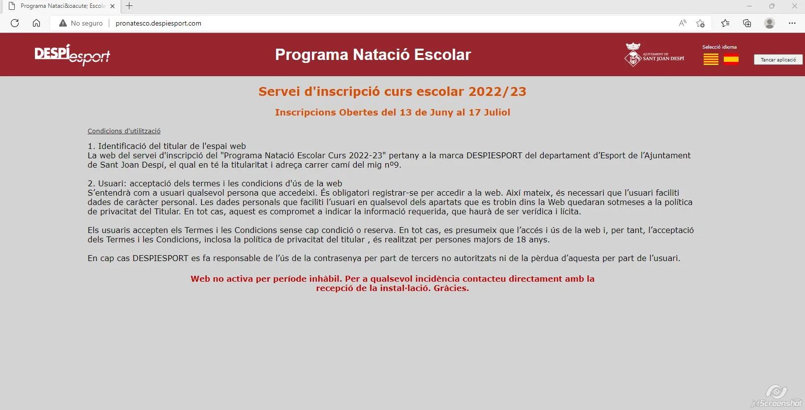 Programa de natación web